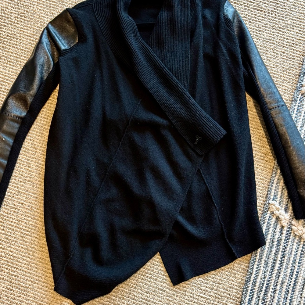 All Saints Black Cardigan with Leather Details